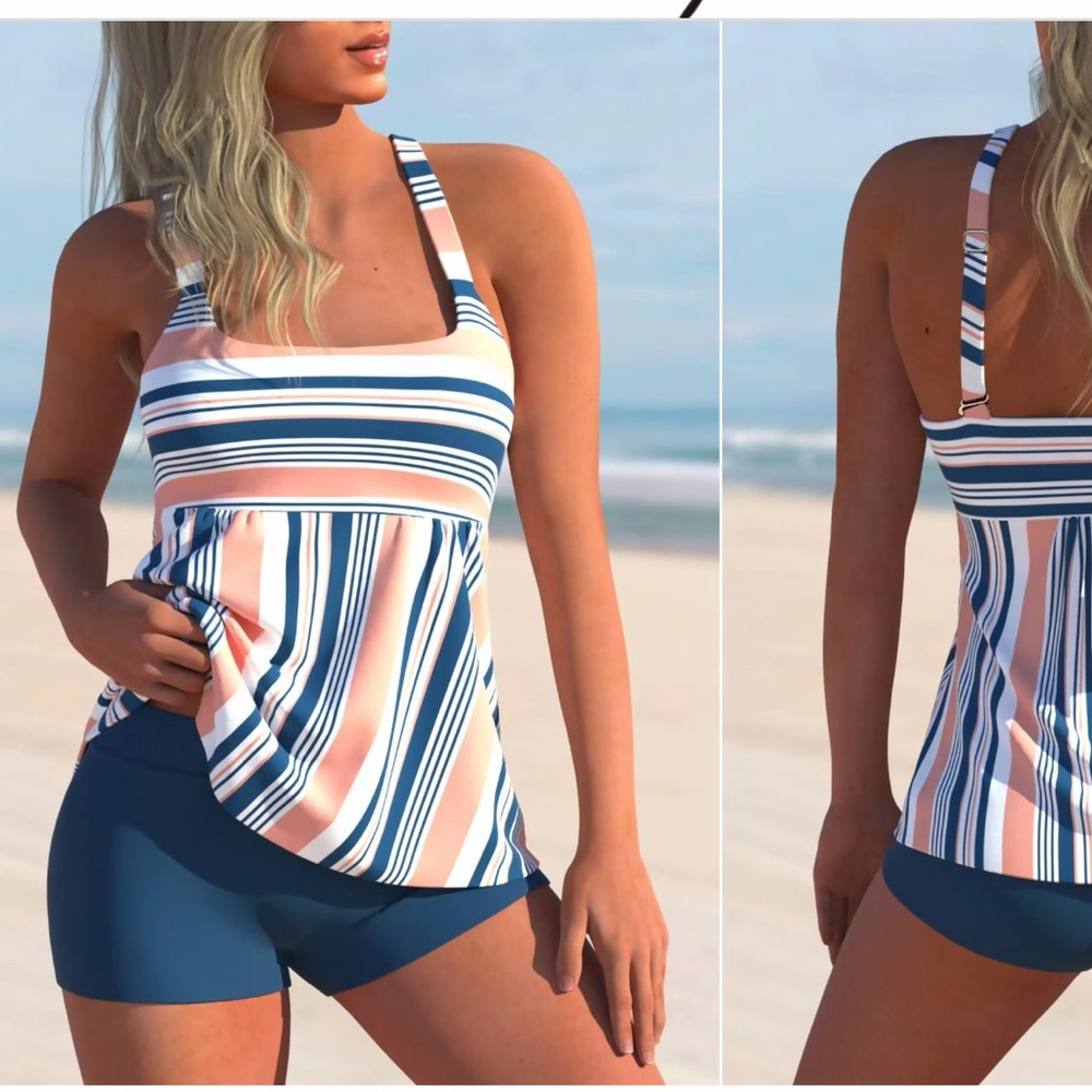 Stripped Tankini with shorts .